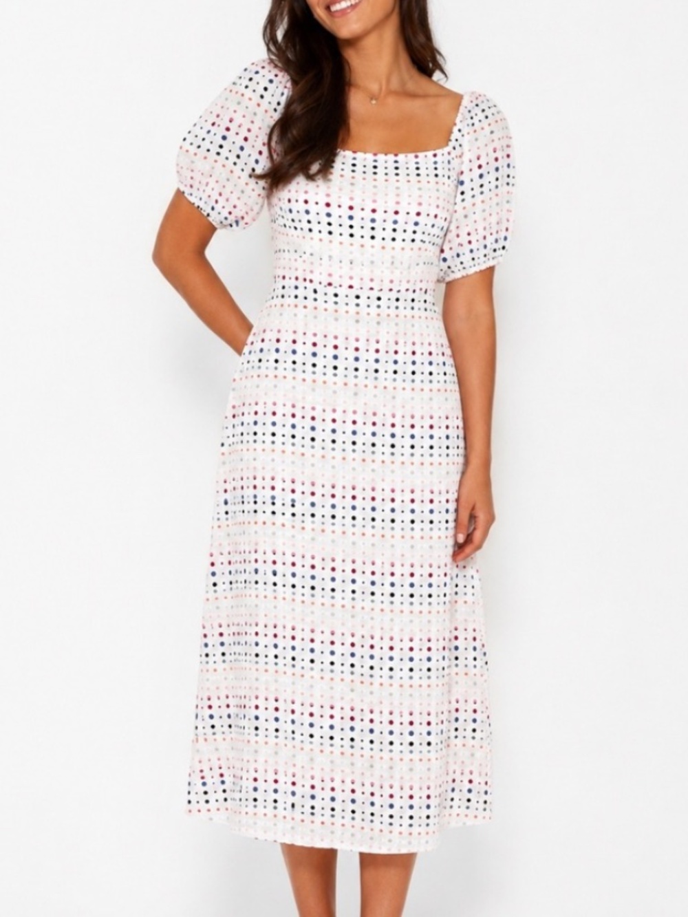 Loft Outlet Multicolor Polka Dot Short Sleeve Dress Square Neck Womens Size 00P